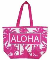 Damestas strandtas palmbomen roze wit aloha 58 cm trend