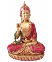 Decoratie boeddha met ketting thais goud rood 22 cm trend