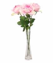 Decoratie kunstbloemen 3 roze rozen met vaas 37 trend