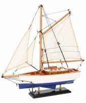 Decoratie zeilboot model jacht blauw wit 23 cm trend
