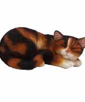 Dierenbeeld slapende kat poes gekleurd 28 cm trend