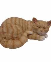Dierenbeeld slapende kat poes rood wit 28 cm trend