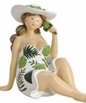 Dikke dame beeldje groen wit jurkje 15 cm trend