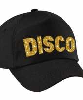 Disco pet cap zwart met gouden bedrukking volwassenen trend