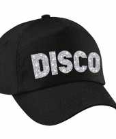 Disco pet cap zwart met zilver bedrukking volwassenen trend