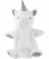 Eenhoorns speelgoed artikelen eenhoorn handpop knuffelbeest wit zilver 25 cm trend