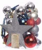 Elegant christmas kerstboom decoratie set zilver rood 33 delig trend