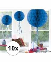 Feestversiering blauwe decoratie bollen 30 cm set van 3 trend 10121256