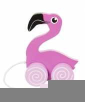 Flamingo houten trekdier 13 cm trend