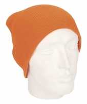Gebreide wintermutsen oranje voor mannen trend