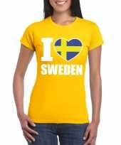Geel i love zweden fan shirt dames trend