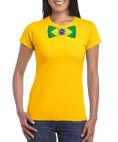 Geel t-shirt met brazilie vlag strikje dames trend