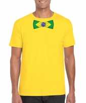 Geel t-shirt met brazilie vlag strikje heren trend