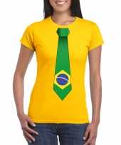 Geel t-shirt met brazilie vlag stropdas dames trend