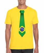 Geel t-shirt met brazilie vlag stropdas heren trend