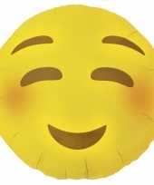 Gele emoticon folie ballon met blosjes 46 cm trend