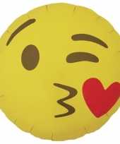 Gele emoticon folie ballon met kusje 46 cm trend
