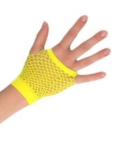 Gele korte visnet handschoenen voor volwassenen trend