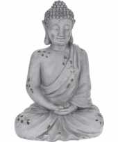 Grijs boeddha beeld zittend 40 cm trend