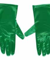 Groene gala handschoenen kort van satijn 20 cm trend