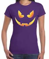 Halloween scary face verkleed t-shirt paars voor dames trend