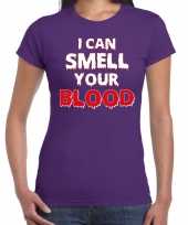 Halloween smell your blood verkleed t-shirt paars voor dames trend