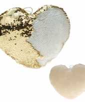 Hartjes kussen goud creme metallic met pailletten 30 cm trend