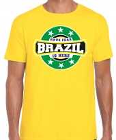 Have fear brazil is here brazilie supporter t-shirt geel voor heren trend