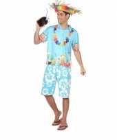 Hawaiiaanse blouse verkleed kostuum blauw voor heren trend