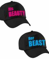 Her beast en his beauty caps blauw roze tekst volwassenen trend
