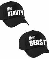 Her beast en his beauty caps zwart met witte tekst volwassenen trend