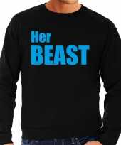 Her beast sweater trui zwart met blauwe letters voor heren trend