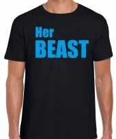 Her beast t-shirt zwart met blauwe letters voor heren trend