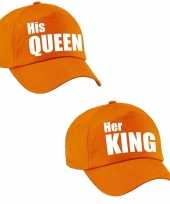 Her king his queen petten oranje met witte letters volwassenen trend