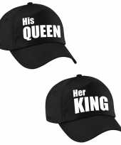 Her king his queen petten zwart met witt letters volwassenen trend