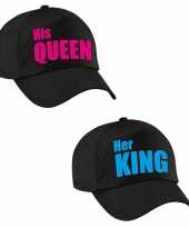 Her king his queen zwarte petten blauw roze tekst volwassenen trend