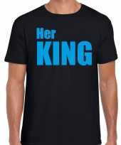Her king t-shirt zwart met blauwe letters voor heren trend