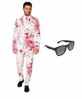 Heren kostuum met bloed print maat 52 xl met gratis zonnebri trend