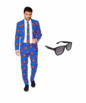 Heren kostuum met superman print maat 56 3xl met gratis zonneb trend