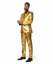 Heren verkleed pak kostuum metallic goud met stropdas trend