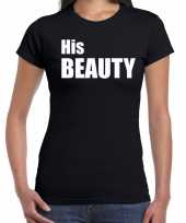 His beauty t-shirt zwart met witte letters voor dames trend