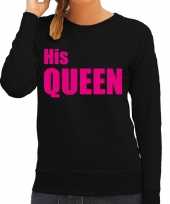 His queen sweater trui zwart met roze letters voor dames trend