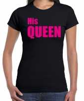 His queen t-shirt zwart met roze letters voor dames trend