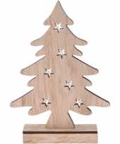 Houten kerstboompje decoratie 28 cm met led verlichting trend