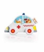 Houten speelgoed witte ambulance 10 cm trend