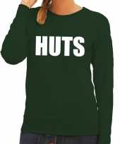 Huts tekst sweater groen voor dames trend