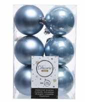 Ijsblauwe kerstversiering kerstballen 24 x kunststof 6 cm trend