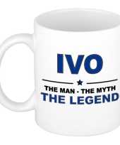 Ivo the man the myth the legend collega kado mokken bekers 300 ml trend