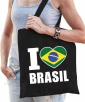 Katoenen brazilie tasje i love brasil zwart trend