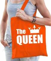 Katoenen tas shopper oranje the queen met witte kroon dames trend